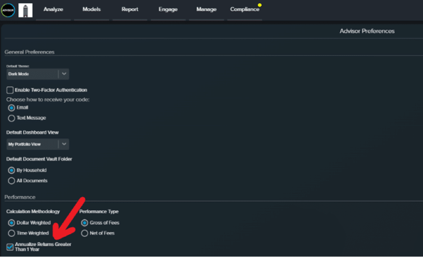 Advisor Preferences in CircleBlack Portal